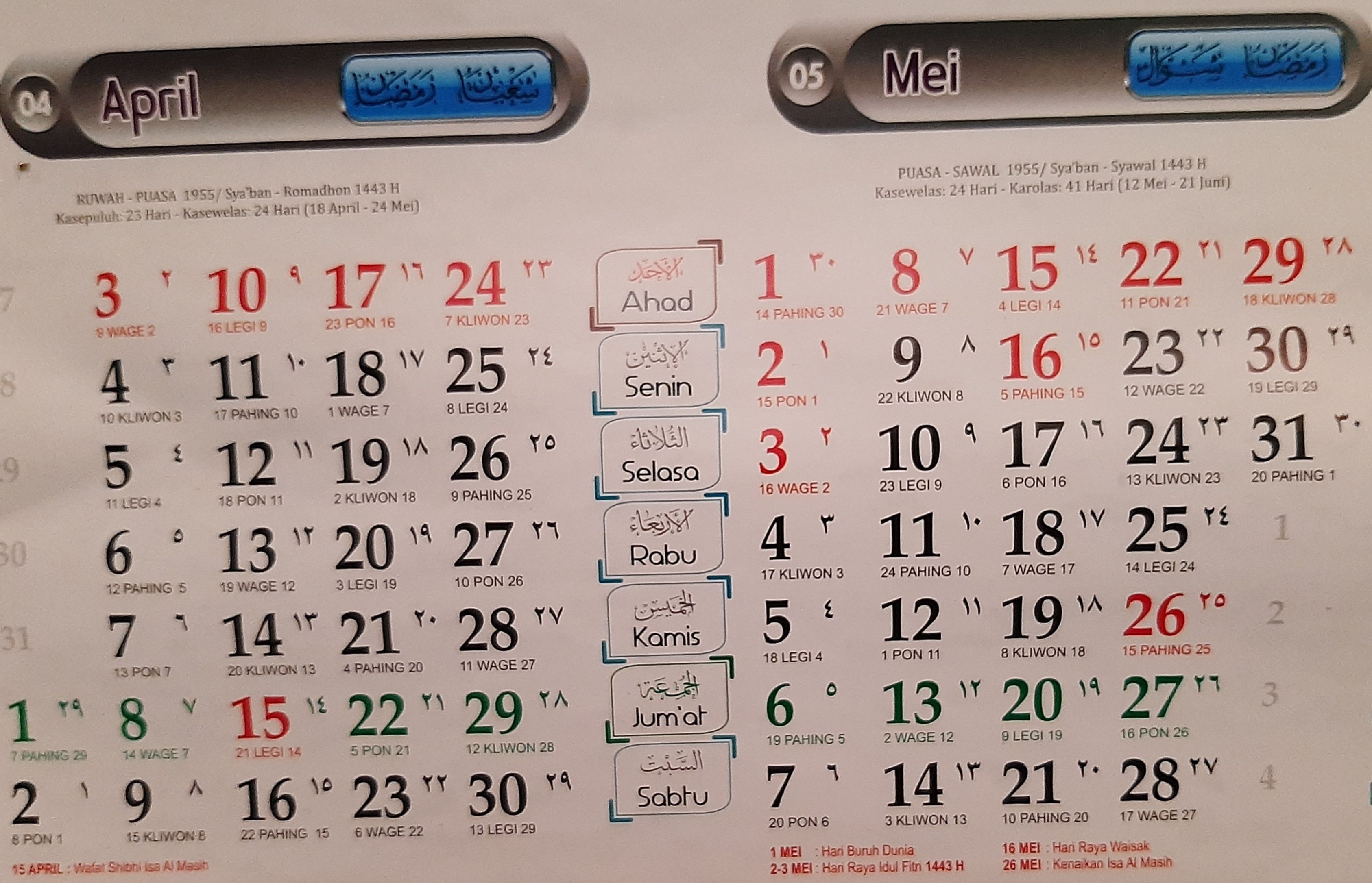April 2022 kalender jawa bulan April 2022