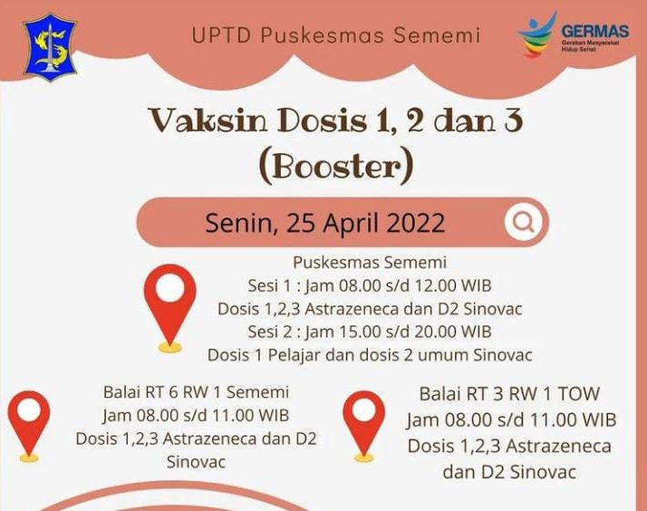Bisa Pagi dan Malam! Jadwal Vaksin Dosis 1, 2, Booster Senin, 25 April 2022 di Surabaya Barat