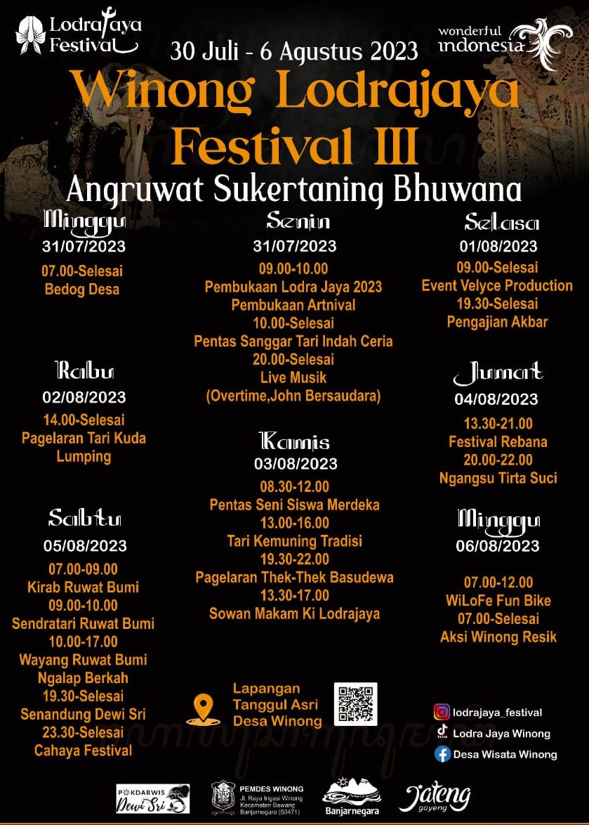 Winong Lodrajaya Festival III Digelar 30 Juli-6 Agustus 2023, Warga Banjarnegara Jangan Sampai Ngak Datang, Ini Rangkaian Acara Lengkapnya