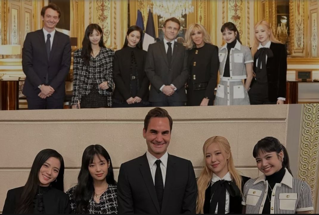 BLACKPINK Berpose Dengan Presiden Prancis Emmanuel Macron, Ibu Negara Brigitte Macron, dan Juara Tenis Roger Federer