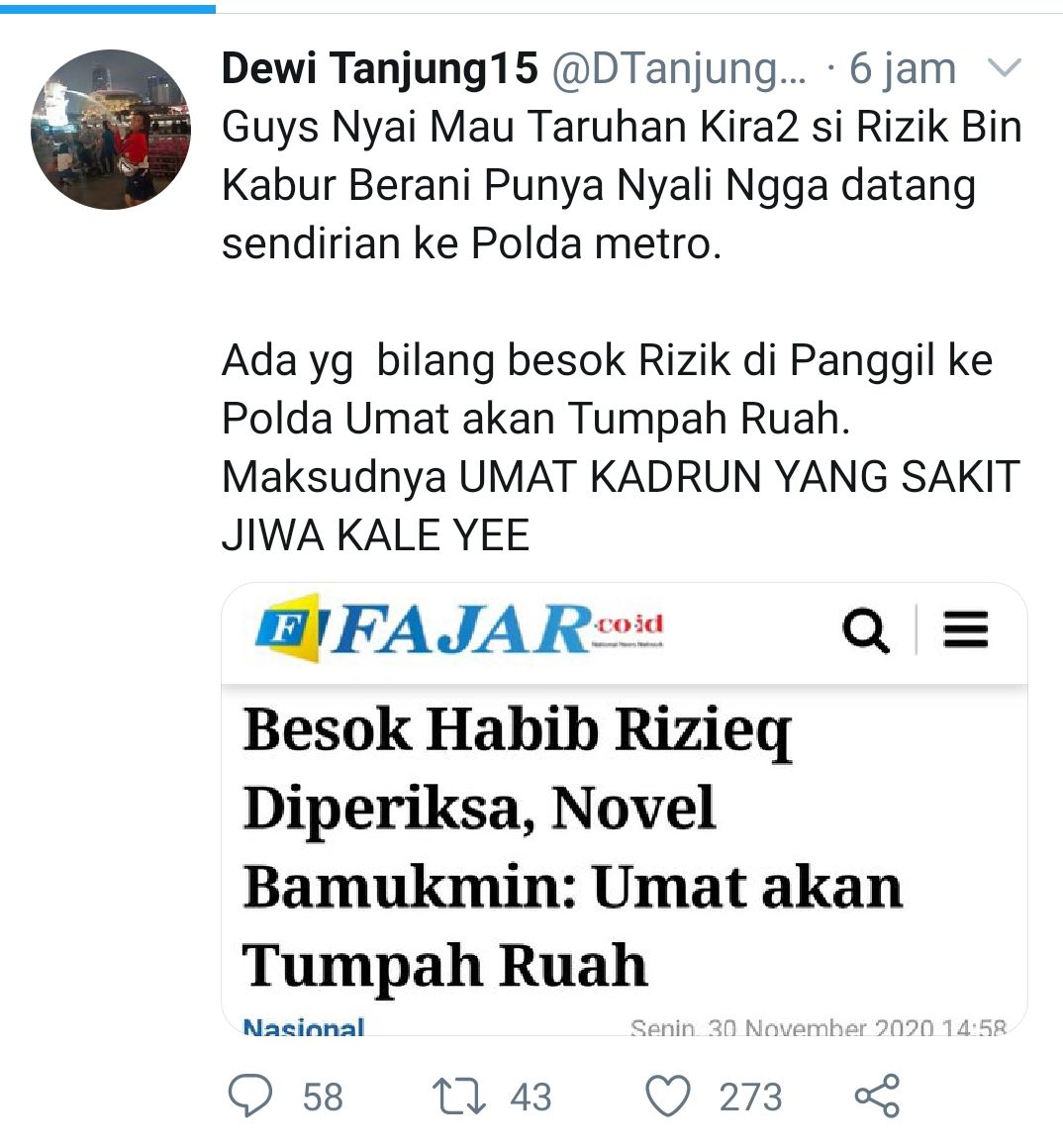 Cuitan Dewi Tanjung yamg hina simpatisan Habib Rizieq