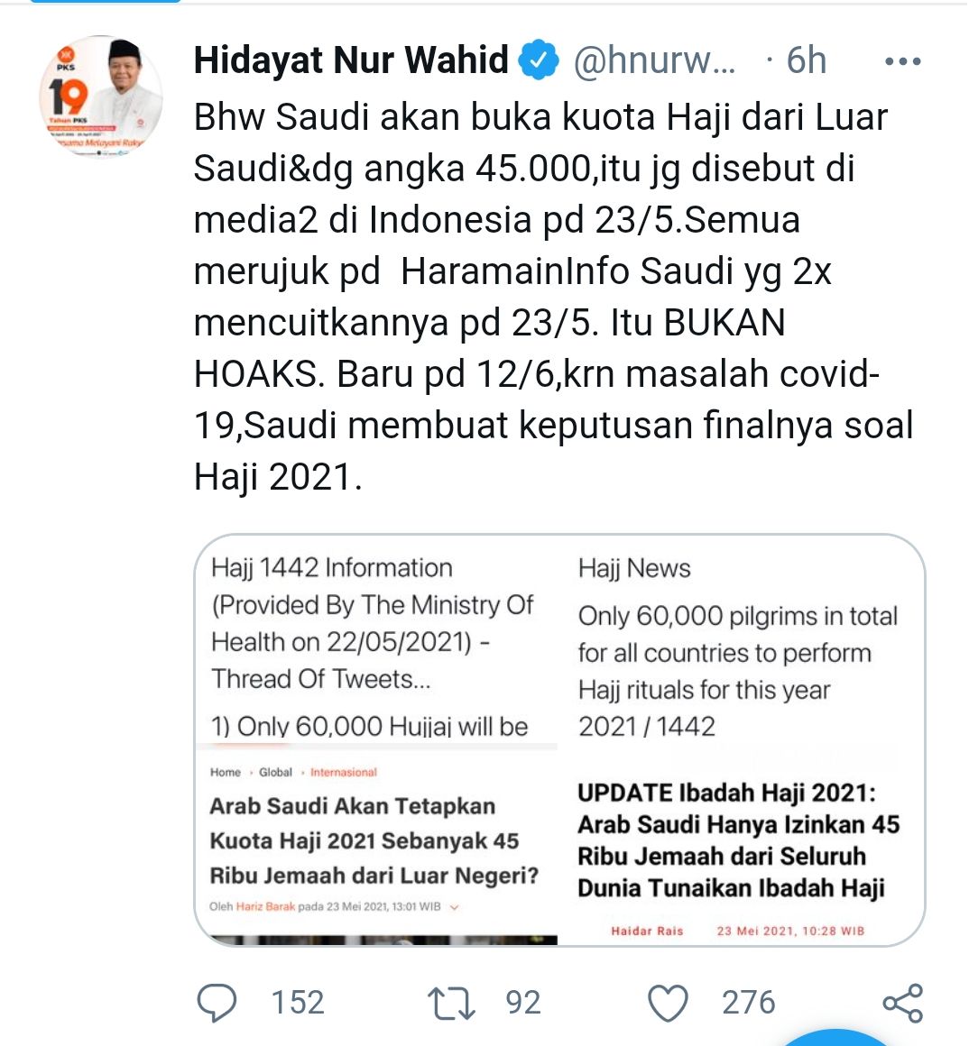 Cuitan Hidayat Nur Wahid yang bantah dirinya sebar hoax
