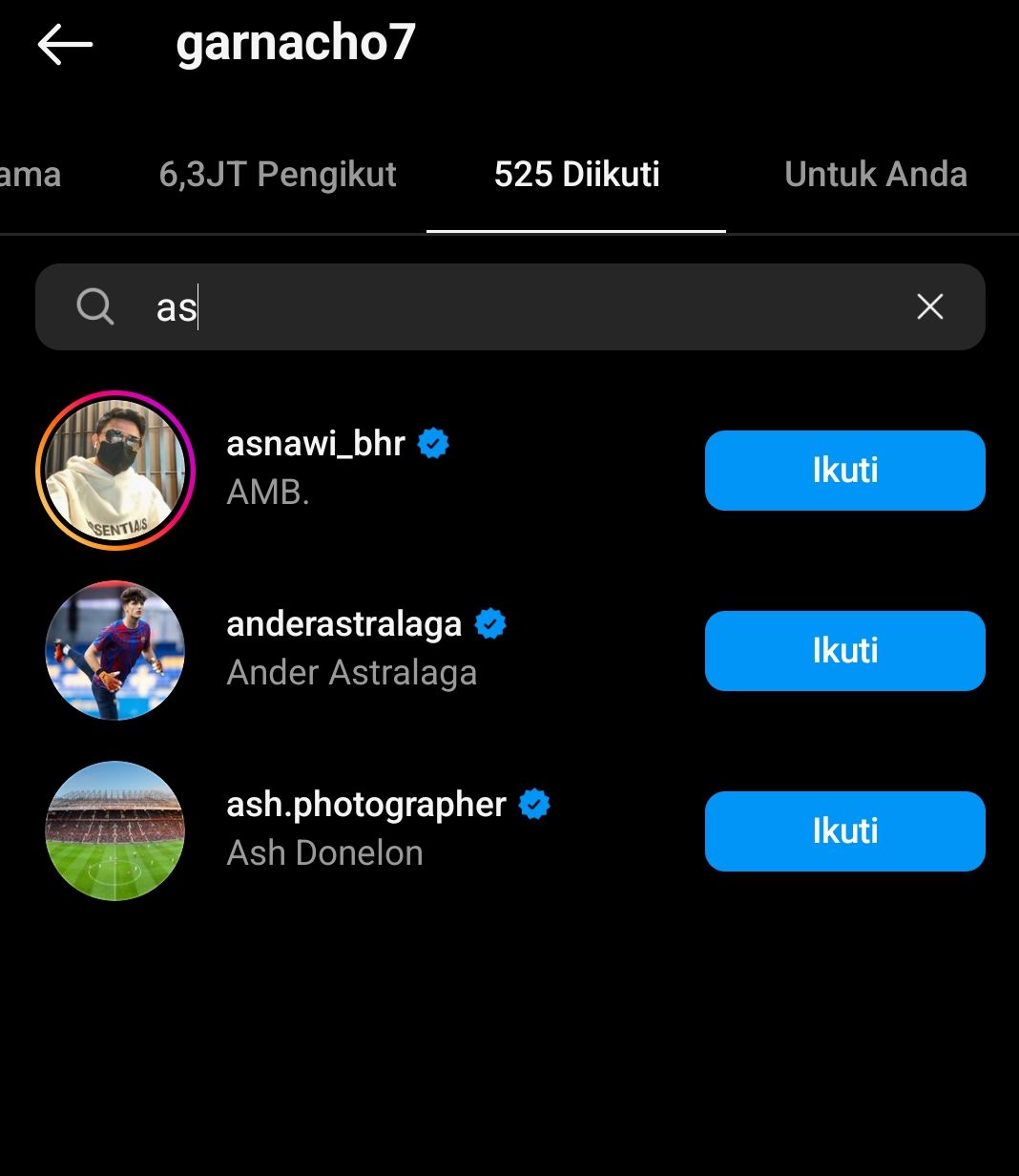Alejandro Garnacho tampak mengikuti akun Instagram Asnawi.