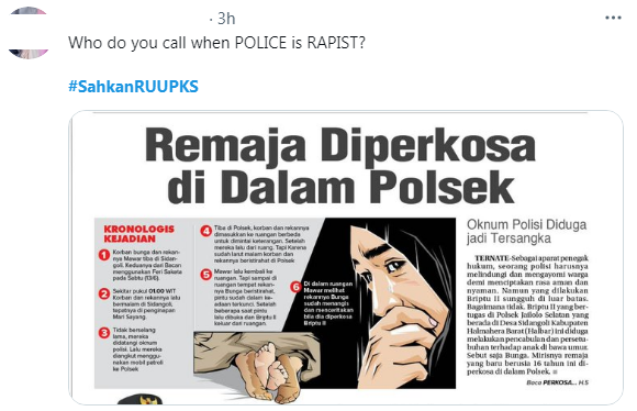 oknum polisi di Halbar, Maluku Utara perkosa gadis berusia 16 tahun di kantor Polsek Jailolo, dipecat dari kesatuan.