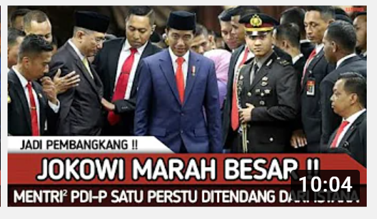 Thumbnail video yang mengatakan bahwa Jokowi tendang keluar menteri PDIP satu per satu