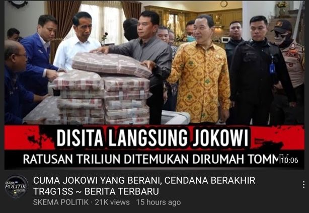 Video yang mengatakan Presiden Jokowi sita uang ratusan triliun rupiah dari rumah Tommy Soeharto