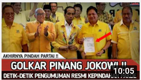 Thumbnail video yang mengatakan bahwa Presiden Jokowi resmi dipinang Partai Golkar setelah keluar dari PDIP.
