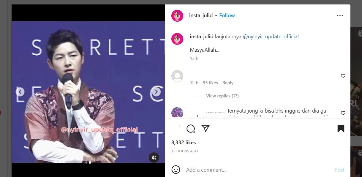 Unggahan soal Song Joong Ki terkait gempa Cianjur.