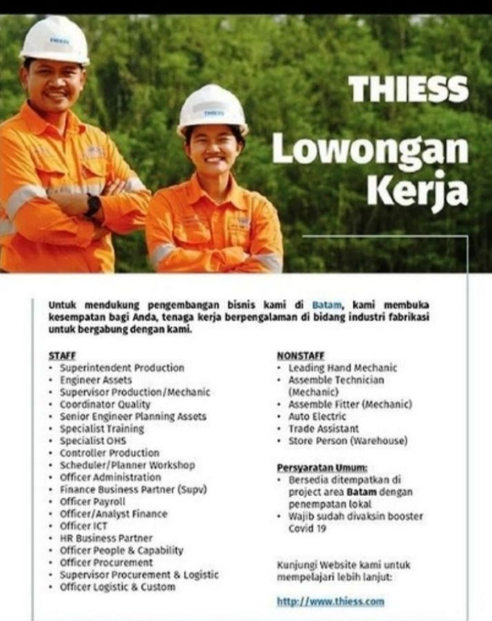 Thiess Indonesia kembali buka lowongan kerja bulan Juni 2023