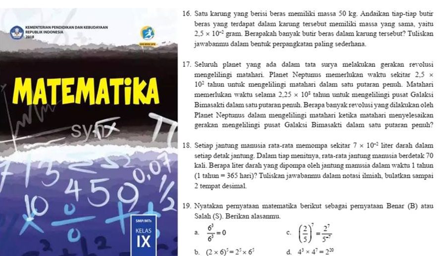 Adik-adik, inilah kunci jawaban Matematika kelas 9 halaman 58, 59, 60, 61, 62, Uji Kompetensi 1, perpangkatan dan bentuk akar dengan pembahasan lengkap 2022.