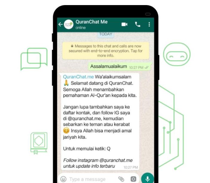 Tampilan Quran Chat pada aplikasi Whatsapp.