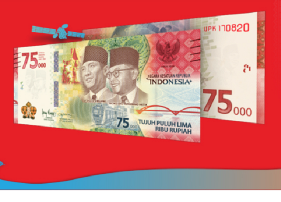 Potret uang Rp75.000 dengan Jembatan Merah Youtefa di pojok kanan bawah.