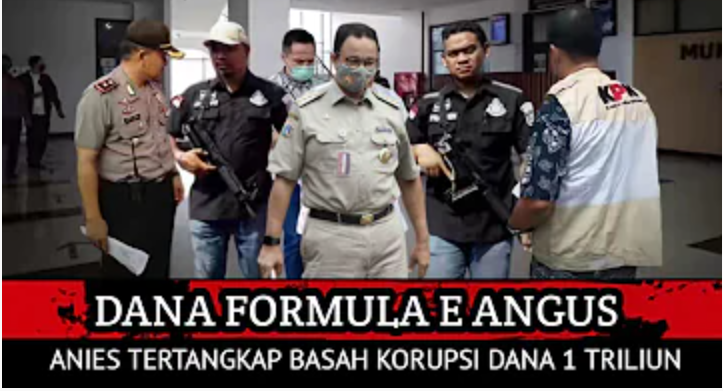 Thumbnail video yang mengatakan bahwa Anies Baswedan tertangkap basah korupsi Rp1 triliun dana Formula E