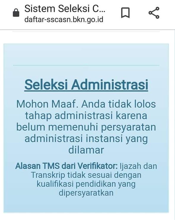 Tak Memenuhi Syarat (TMS) seleksi administrasi PPPK Kemenag 2022/SSCASN