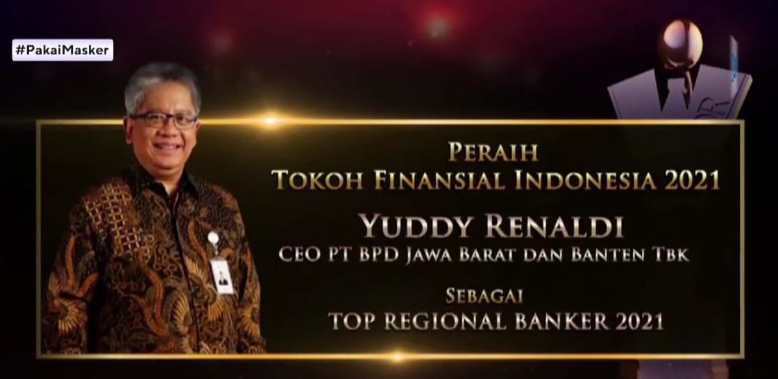 Direktur Utama bank bjb Yuddy Renaldi terpilih menjadi Tokoh Finansial Indonesia 2021 sebagai Top Regional Banker 2021.