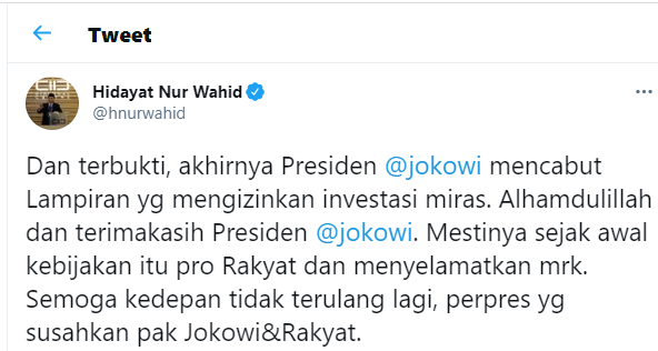Tangkap layar unggahan Hidayat Nur Wahid./*