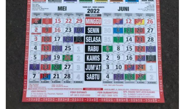 Tanggalan Jawa Juni 2022 Terbaru Lengkap Disertai Weton, Pasaran dan