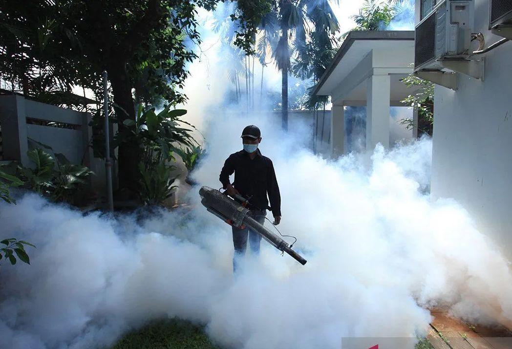 Arsip foto - Petugas melakukan pengasapan (fogging) di permukiman warga 