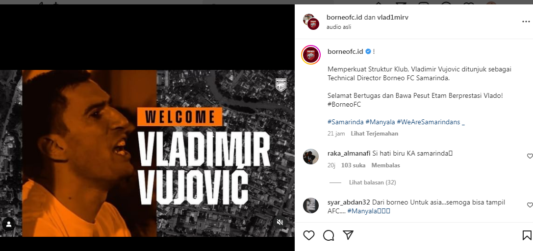 Vladimir Vujovic  direkrtut Borneo FC menjadi direktur teknik