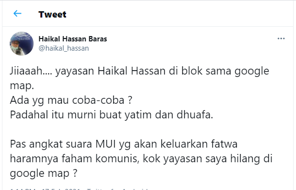 Tangkap layar unggahan Haikal Hassan