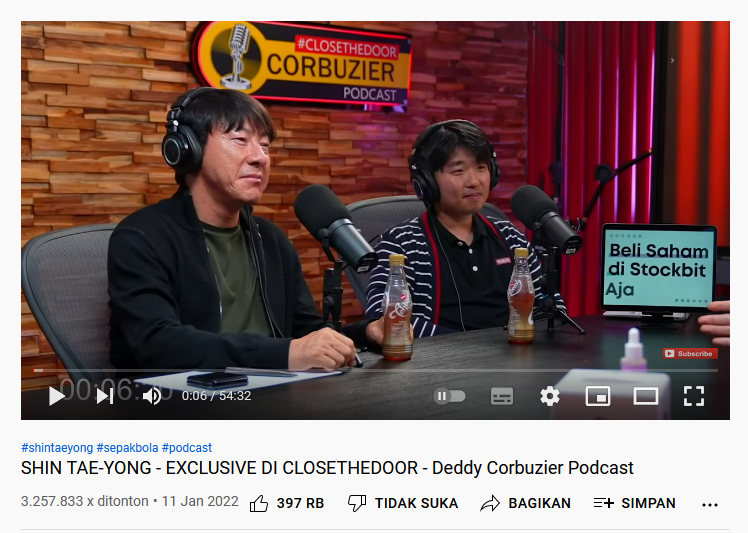 Viewers YouTube Deddy Corbuzier bersama Shin Tae Yong.