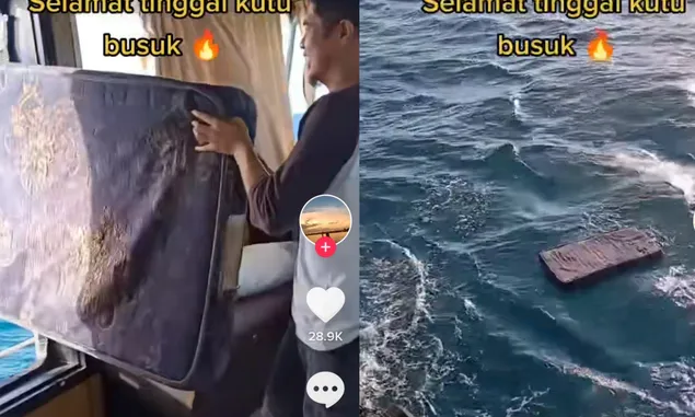Viral Video Buang Kasur ke Laut, Pria Ini Tuai Hujatan Netizen