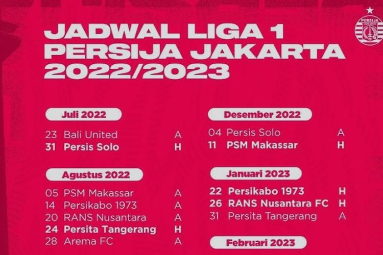 Jadwal Persija Jakarta di Liga 1 Musim 2022-2023 Lengkap: Laga Pembuka