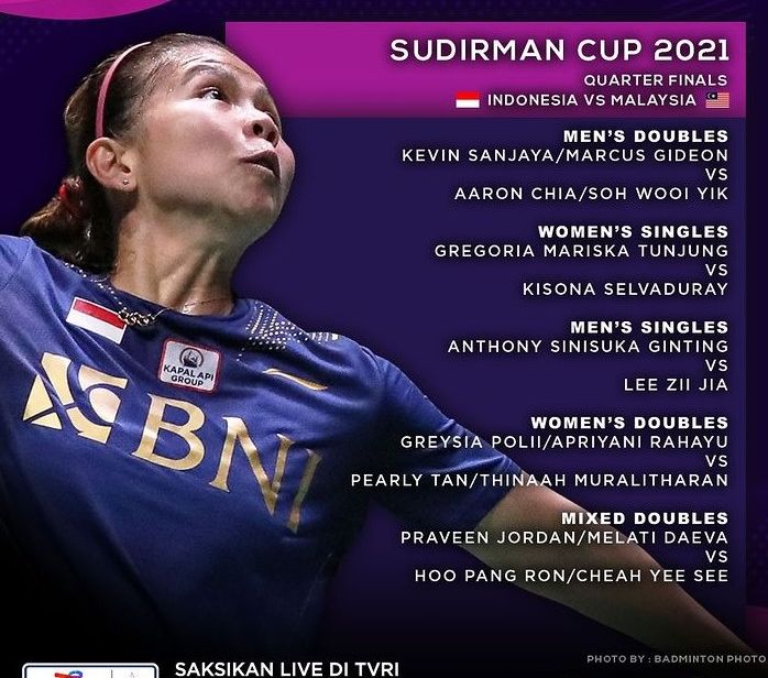 Live Streaming Sudirman Cup 2021 di TVRI, Indonesia Vs ...