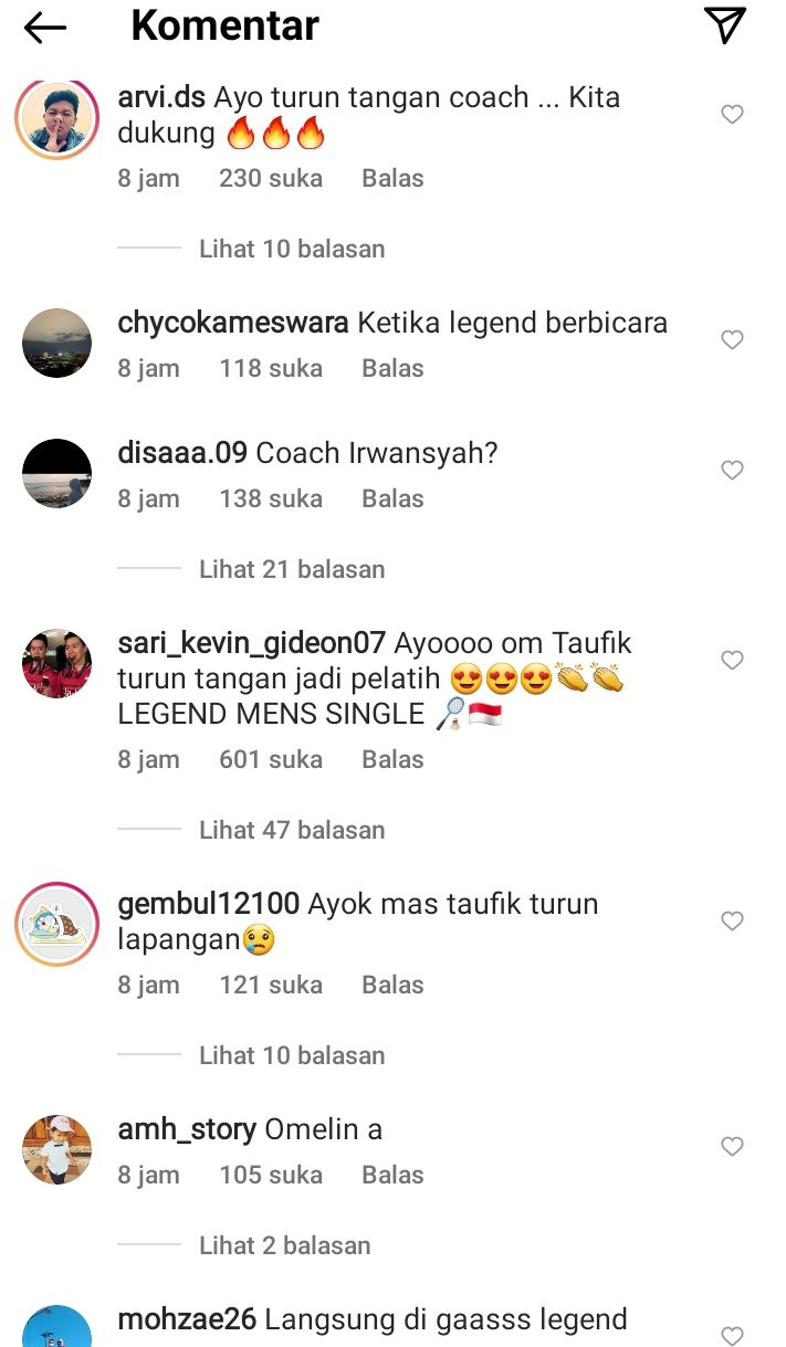 Komentar netizen di Instagram @taufikhidayatofficial