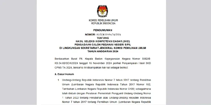 Pengumuman Hasil SKD CPNS Setjen KPU 2024, Selamat Kamu Lulus Dari 31 ...