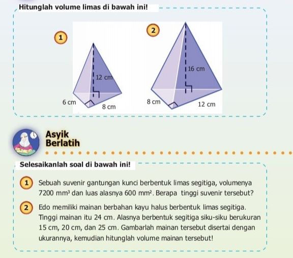 Kunci Jawaban Matematika Halaman 179 Kelas 5 SD untuk Menghitung Volume Limas Segitiga pada Gambar