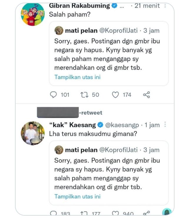 Gibran Rakabuming dan Kaesang Pangarep menanggapi Kharisma Jati akun Twitter hina Iriana Jokowi