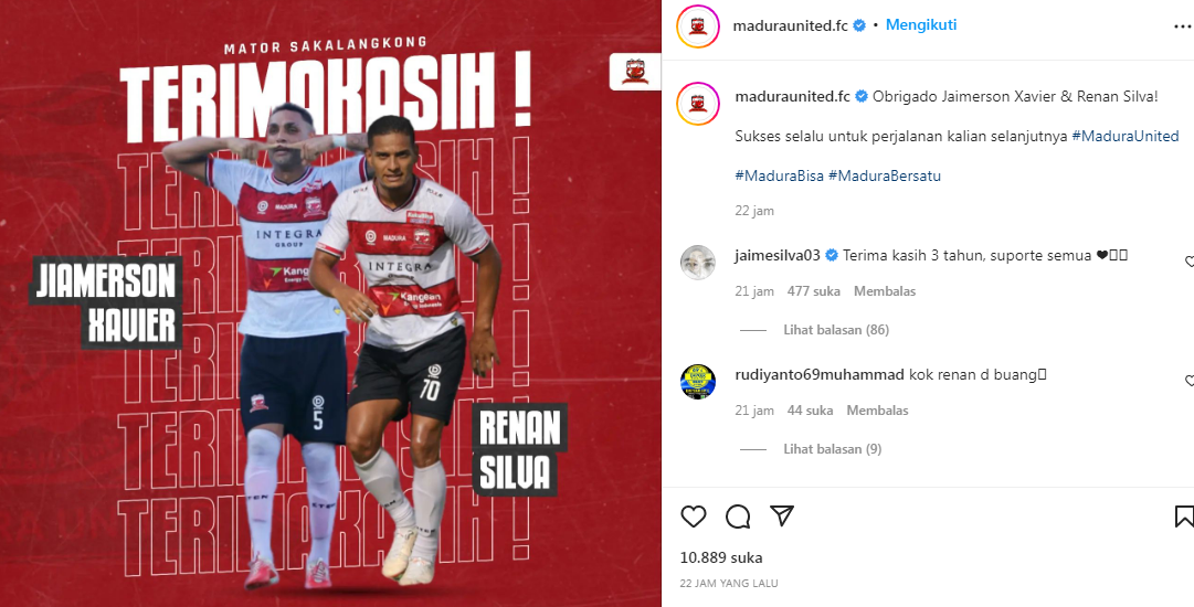 Jamierson dan Renan Silva hengkang dari Madura United
