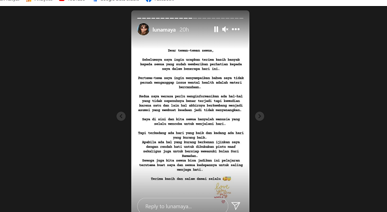 Luna Maya minta maaf melalui instagram