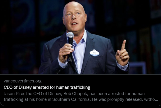 Unggahan klaim yang menyebut CEO Disney ditangkap karena kasus perdagangan manusia adalah hoax.