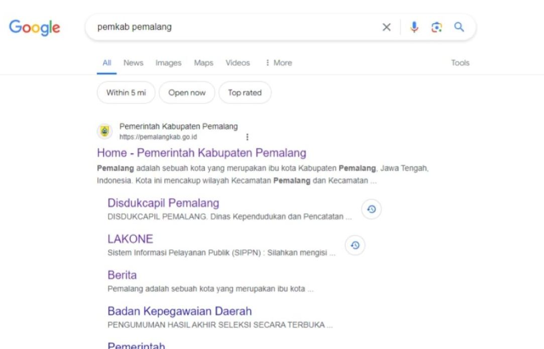 Tampilan Website milik Pemkab Pemalang sudah normal